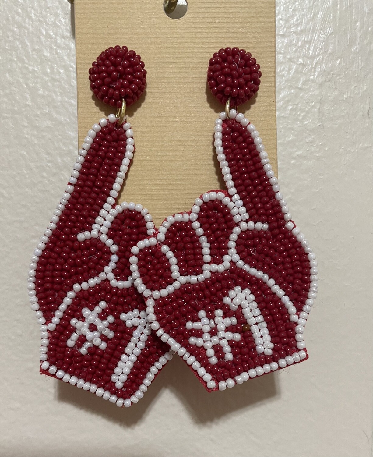 Maroon and White MSU Number One Fan Beaded Earrings
