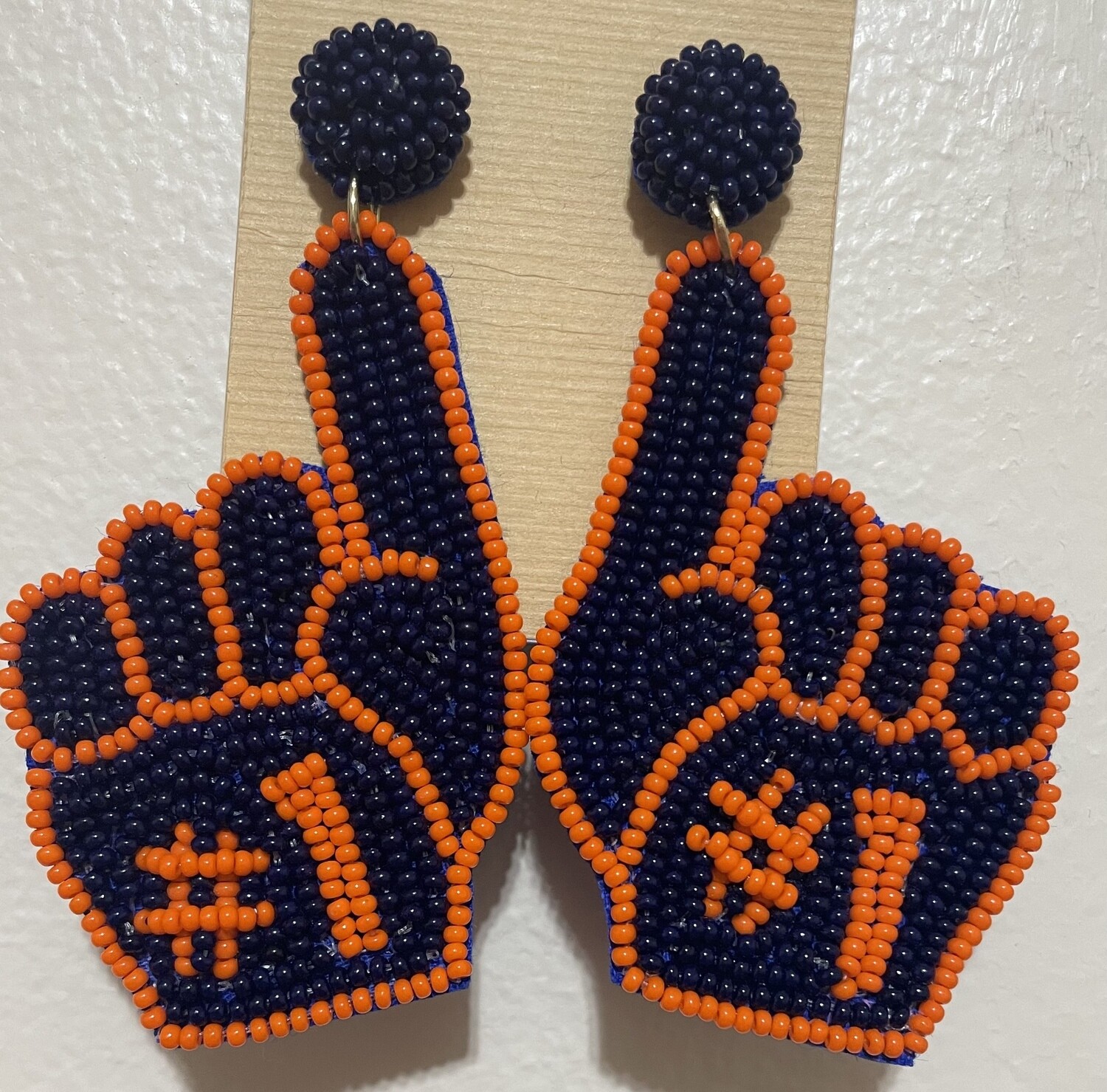Orange and Blue Auburn Number One Fan Beaded Earrings