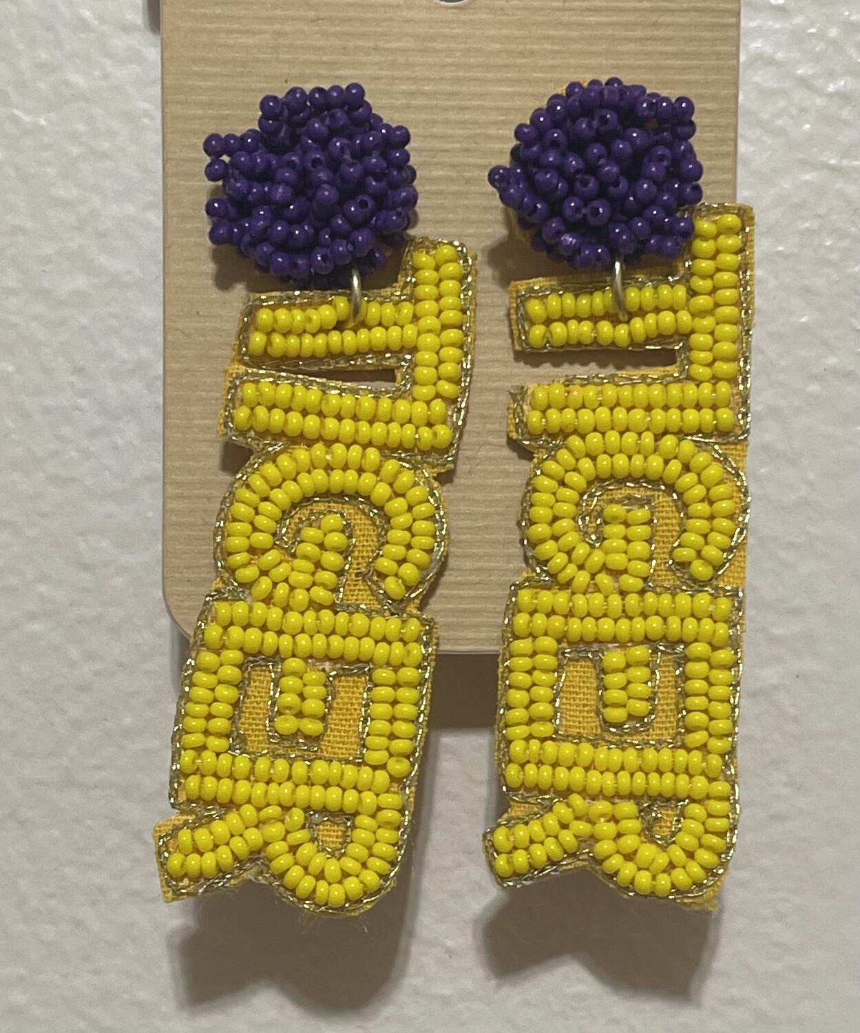 Purple and Gold Beaded Tiger Earrings