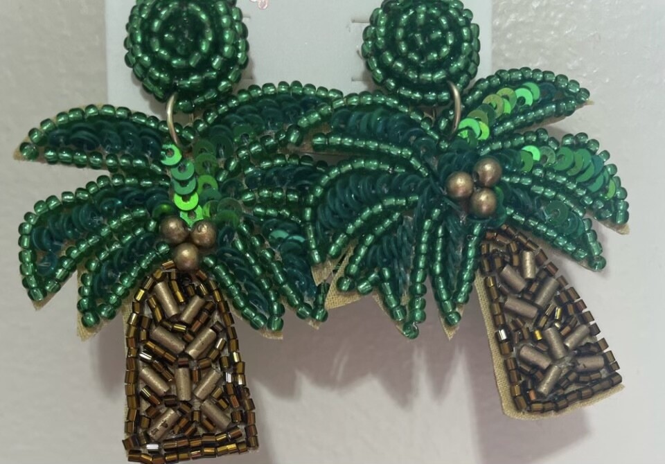 Ashton Beaded Sequin Palm Tree Earrings