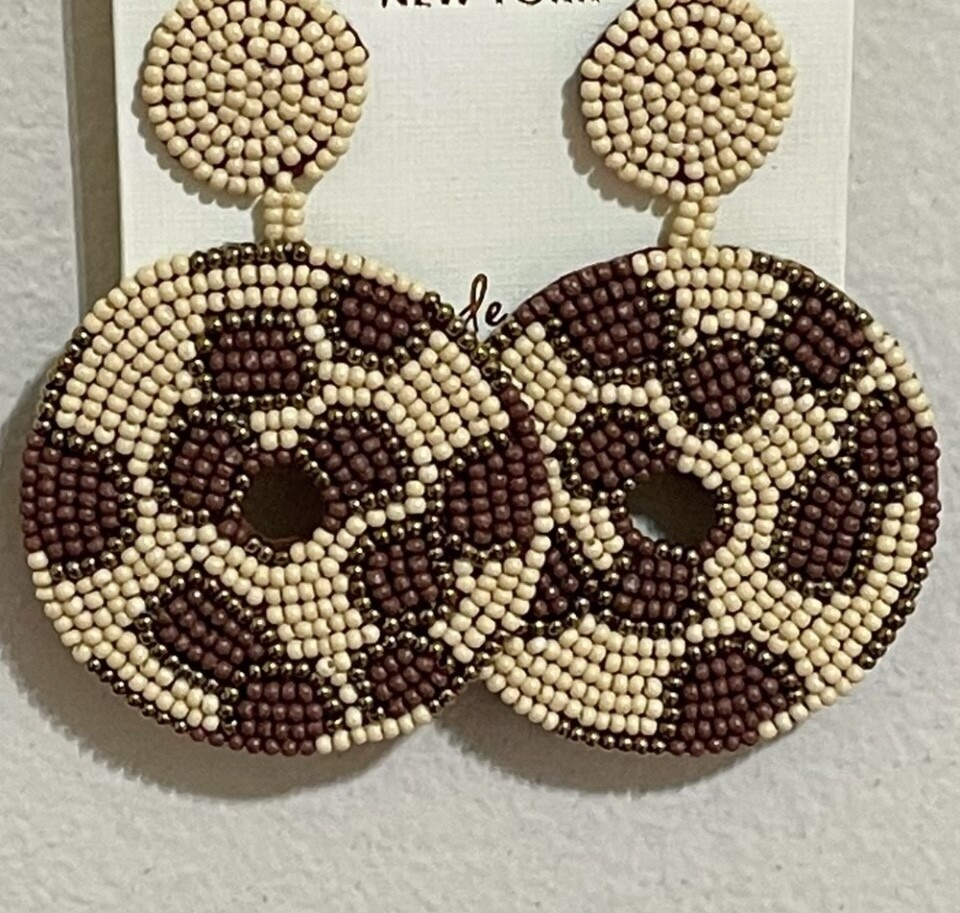 Round Lep Print Beaded Earrings