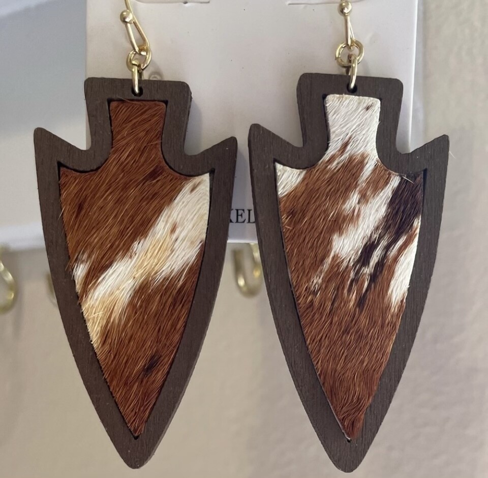 Leather Brown Cow Print Earrings