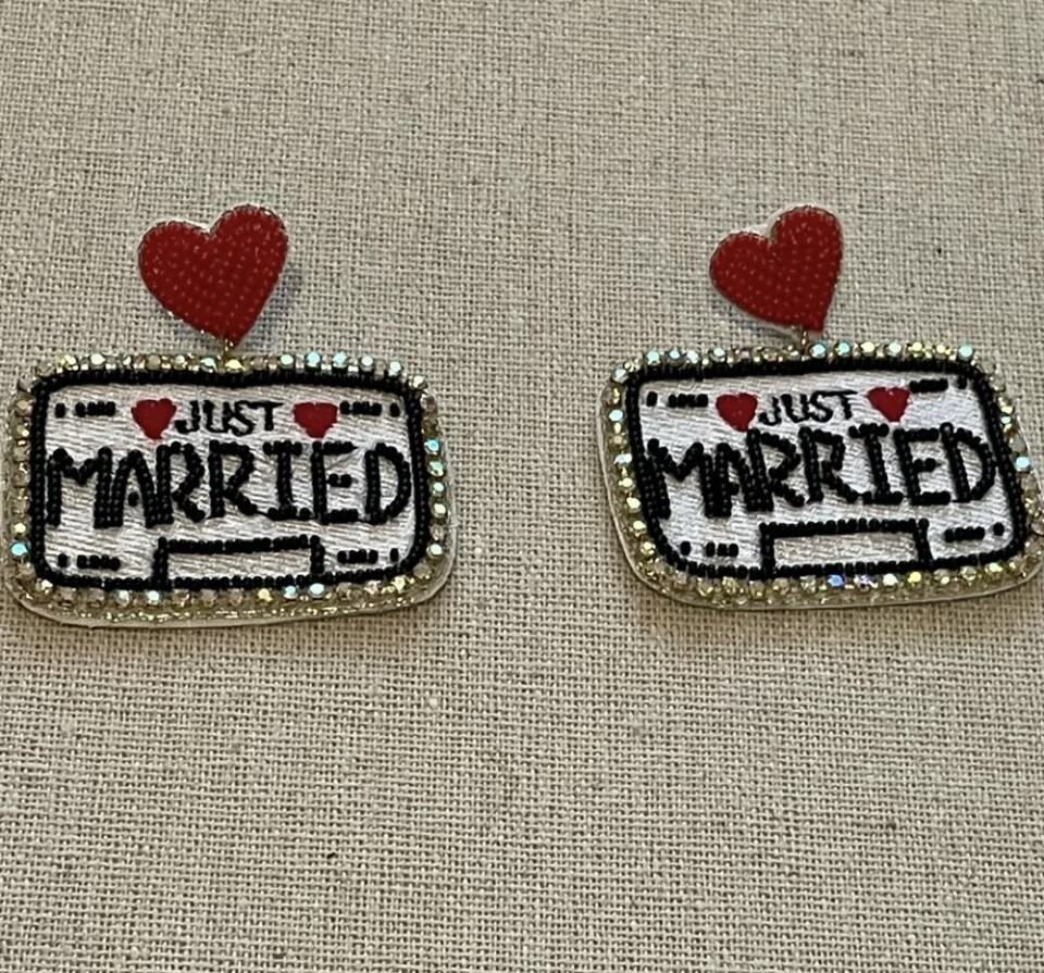 Just Married Crystal Beaded Earrings