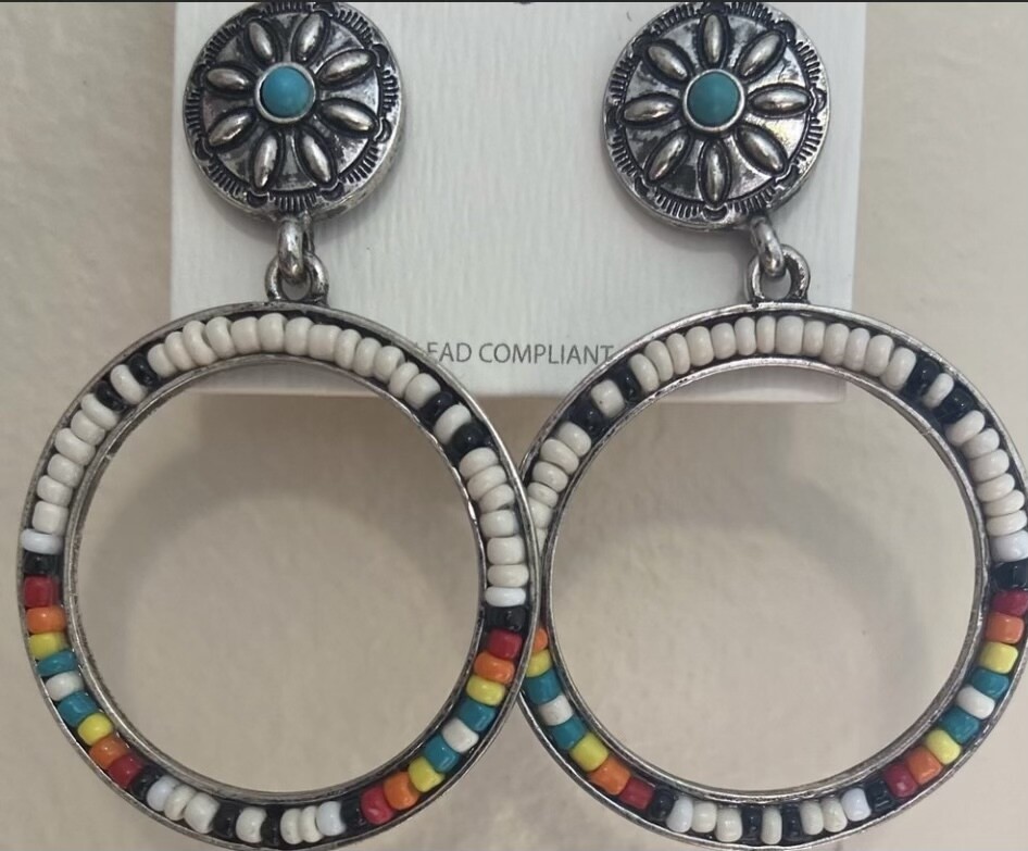 Rosie Silver White Multicolor Beaded Hoop Earrings