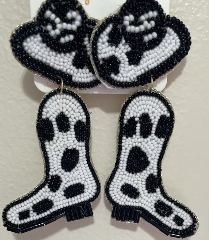 Bella Black and White Boot Hat Earrings
