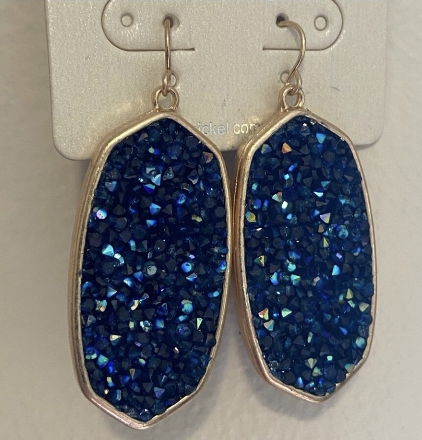 Mollie Blue Iridescent Druzy Gold Earrings