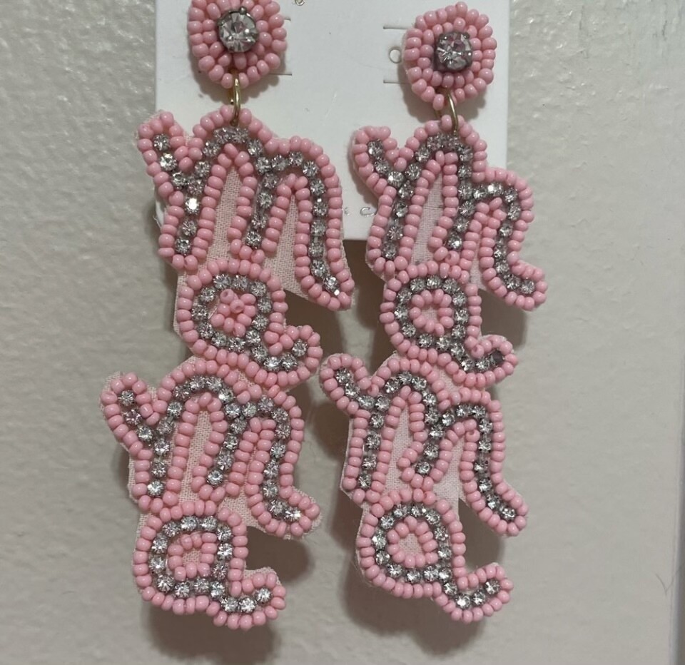 MAMA Pink Beaded and Crystal Earrings