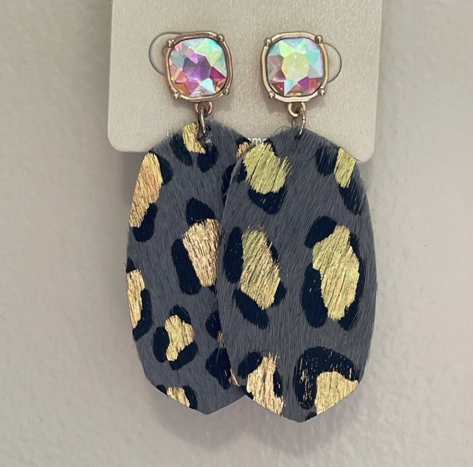 Adi Love Leather Gray Iridescent Earrings