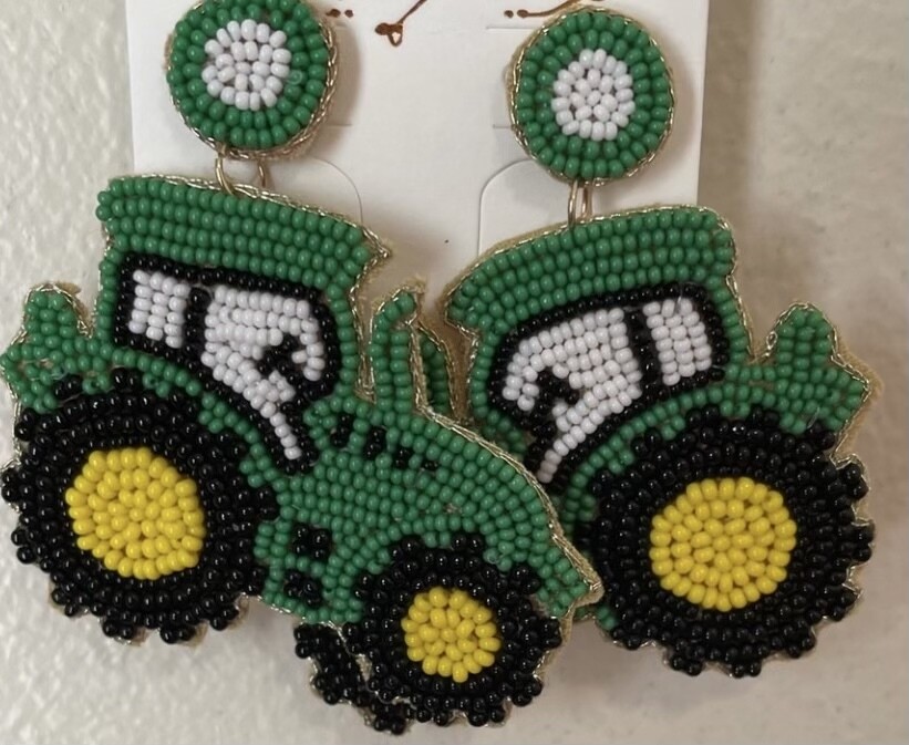 The Delta Green Tractor Beaded Earrings