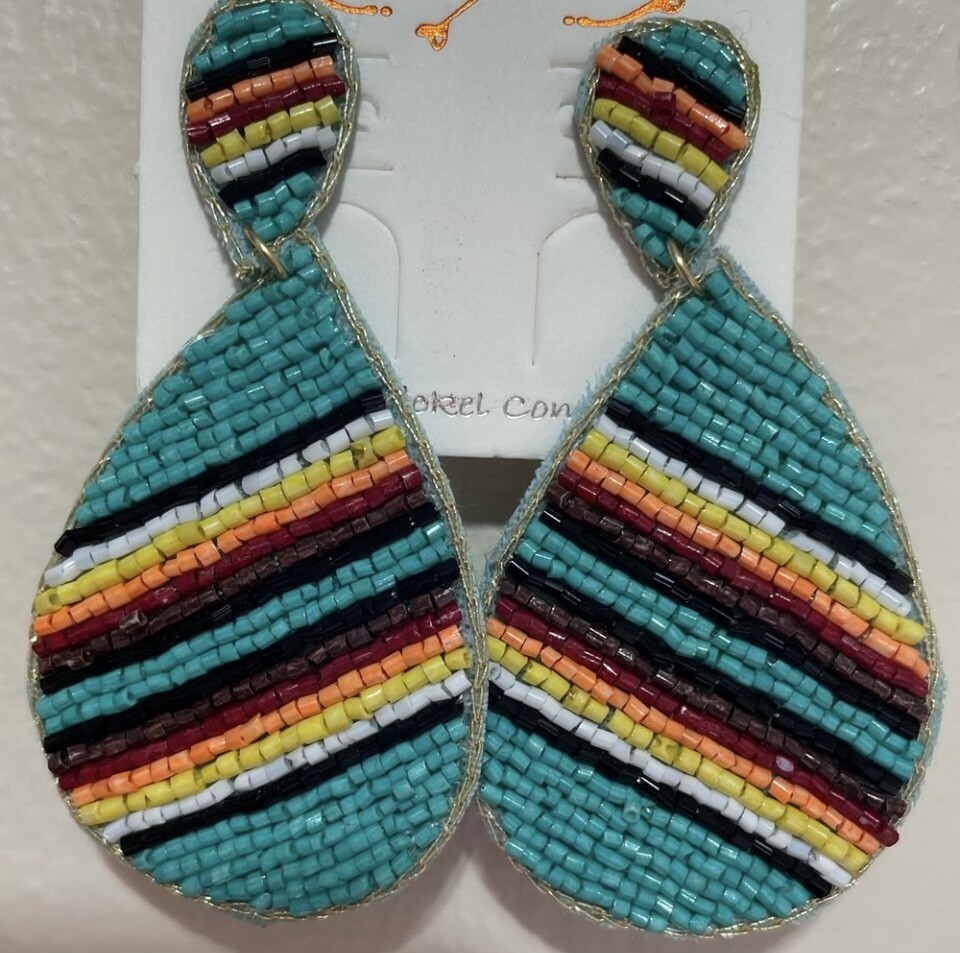 Multicolor Beaded Teardrop Earrings