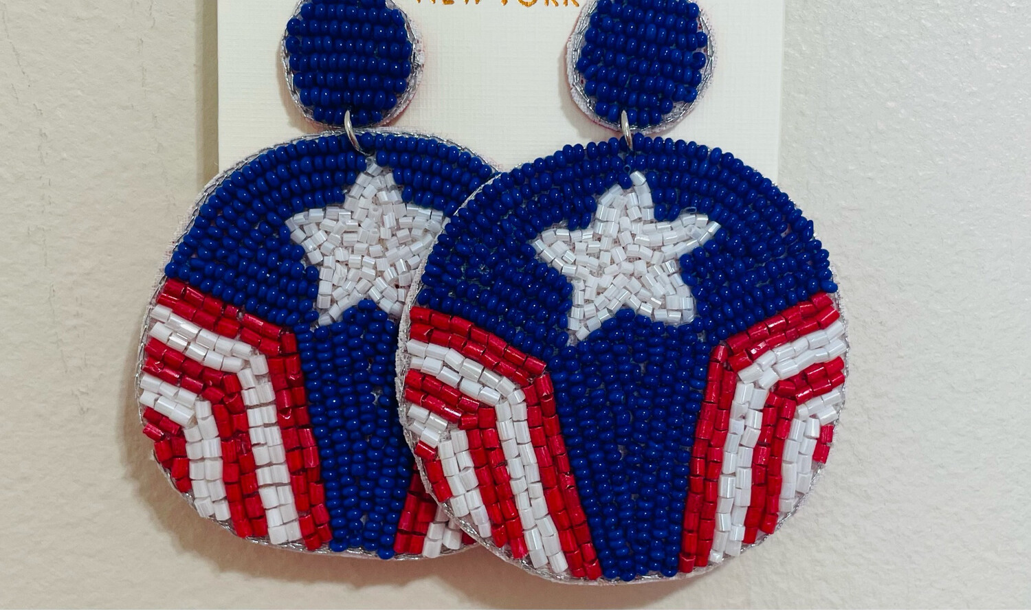 Patriotic Red White Blue Beaded Earrings