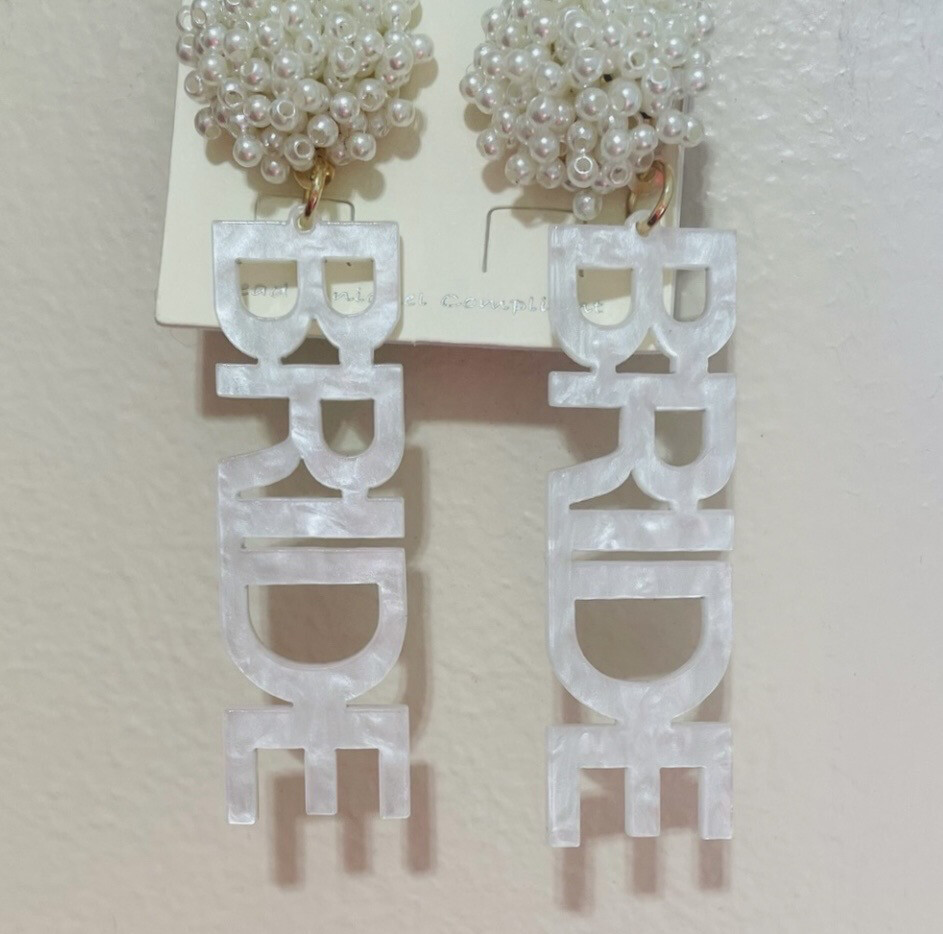 Pearl White Beaded Acrylic Bride Earrings