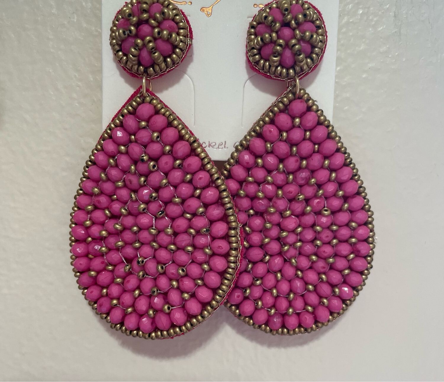 Fuchsia Beaded Teardrop Earrings