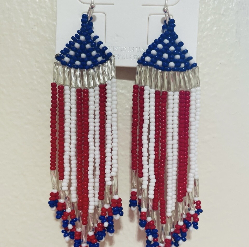 Patriotic Fringe Beaded Earrings