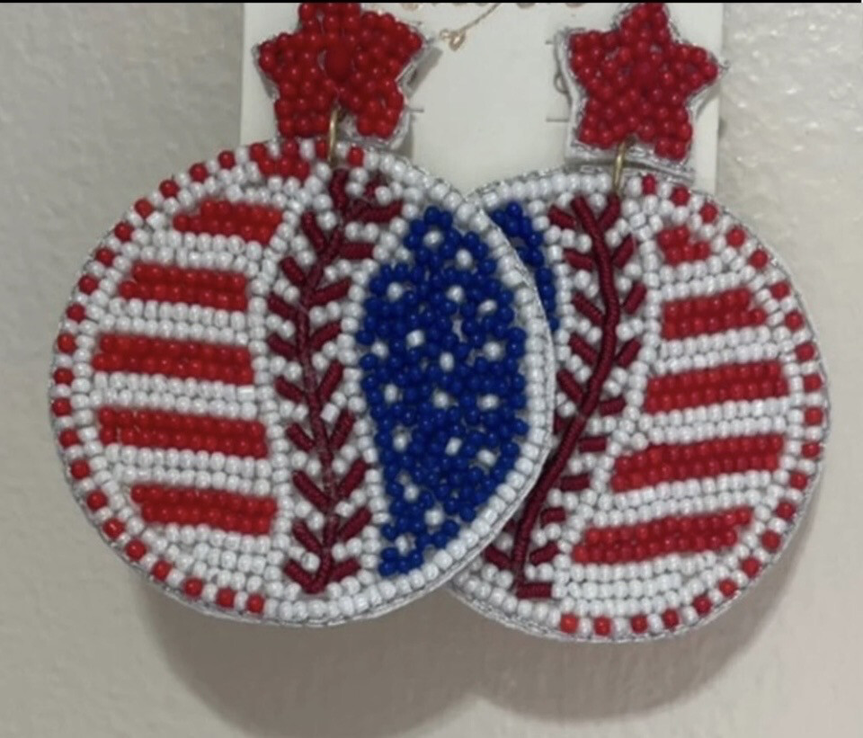 Baseball Patriotic Beaded Earrings