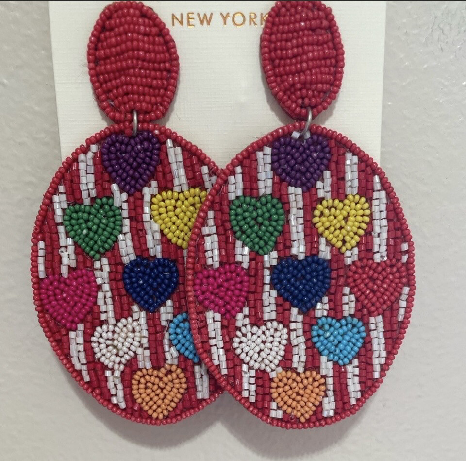 Multicolor Beaded Heart Earrings