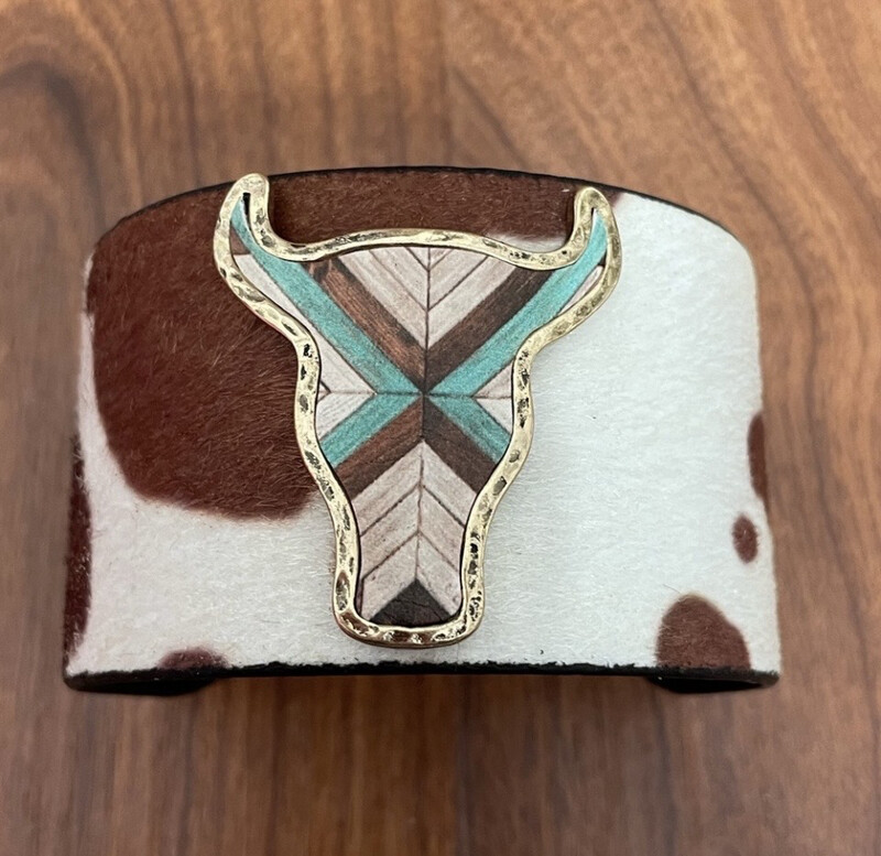 Sylvia Brown Cow Steer Cuff Bracelet