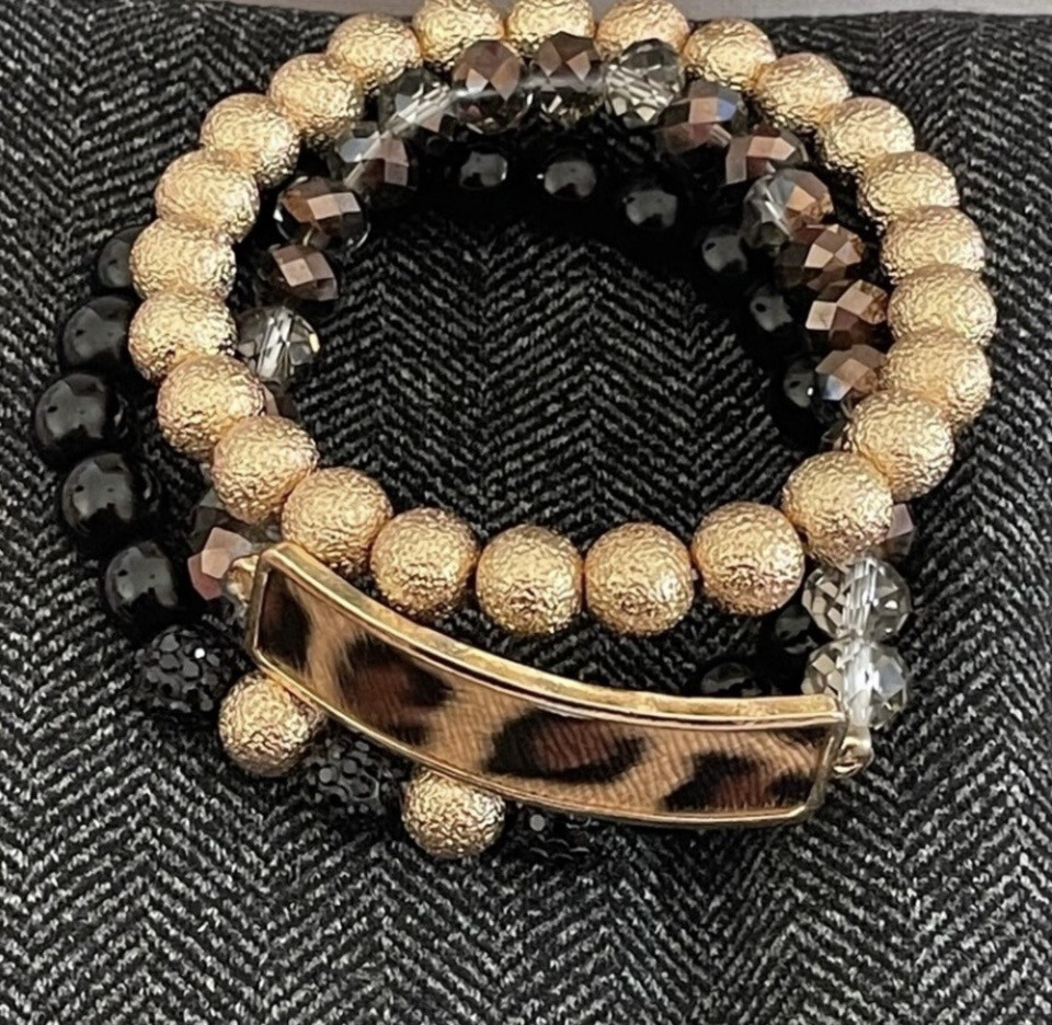 Claire  Black and Gold Stretch Bracelets Set of 3