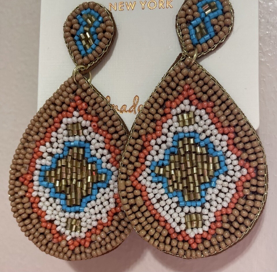 Boho Brown Turquoise Beaded Teardrop Earrings