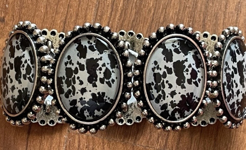 Julianne Black Cow Print Stretch Bracelet