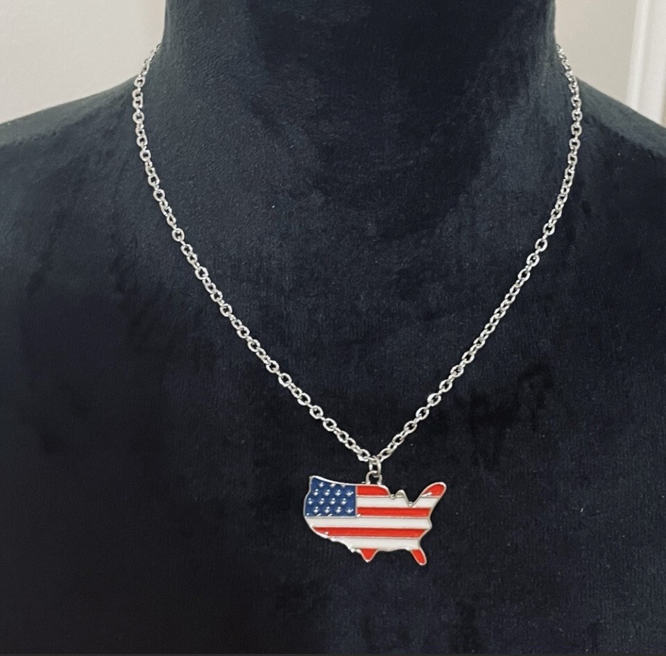 Patriotic USA Silver Pendant Necklace