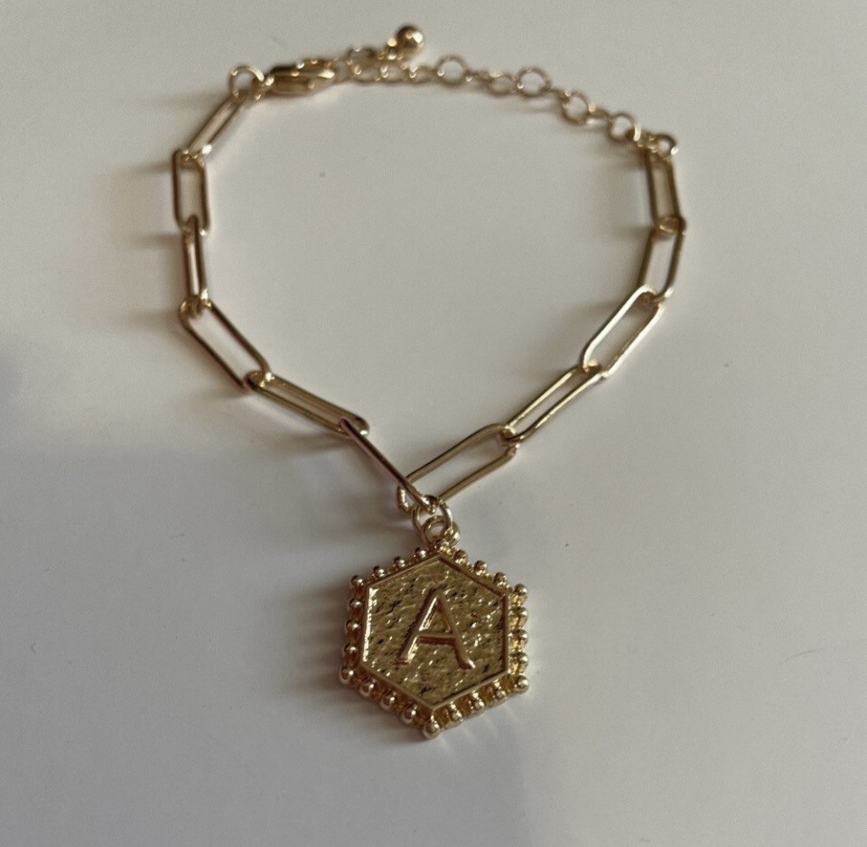 Gold Link A Monogram Initial Bracelet