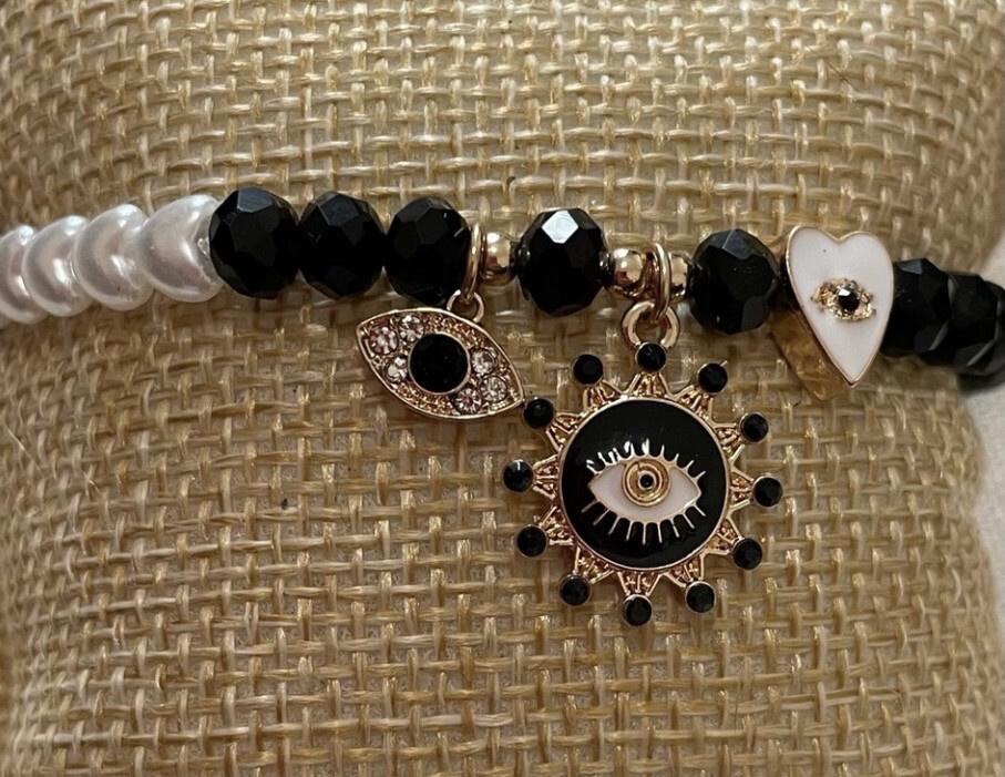 Gracie Yin Yang Beaded Crystal Stretch Bracelet