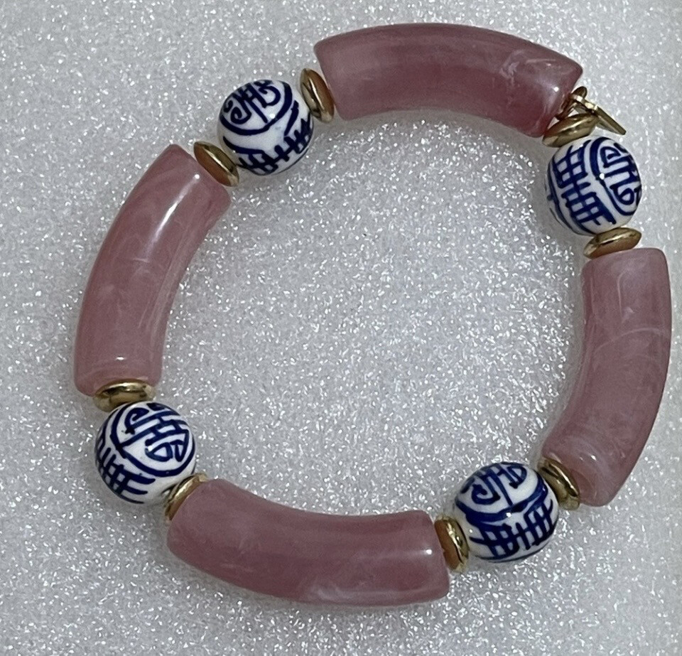 Hartley Pink and Blue Beaded Stretch Bracelet