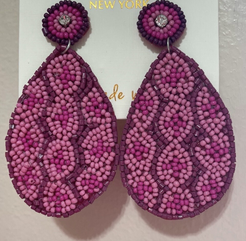 Fuchsia Multi Beaded Teardrop Earrings