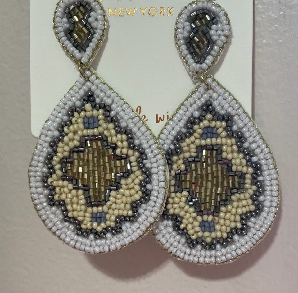 Boho White Beaded Teardrop Earrings