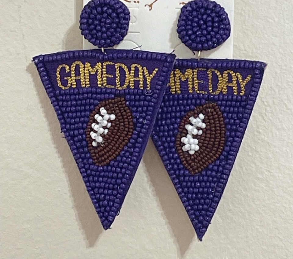 Purple and Gold Beaded Game Day Earrings-LSU