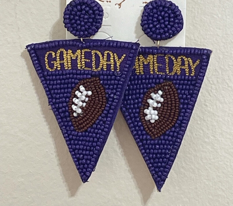 Purple and Gold Beaded Game Day Earrings-LSU