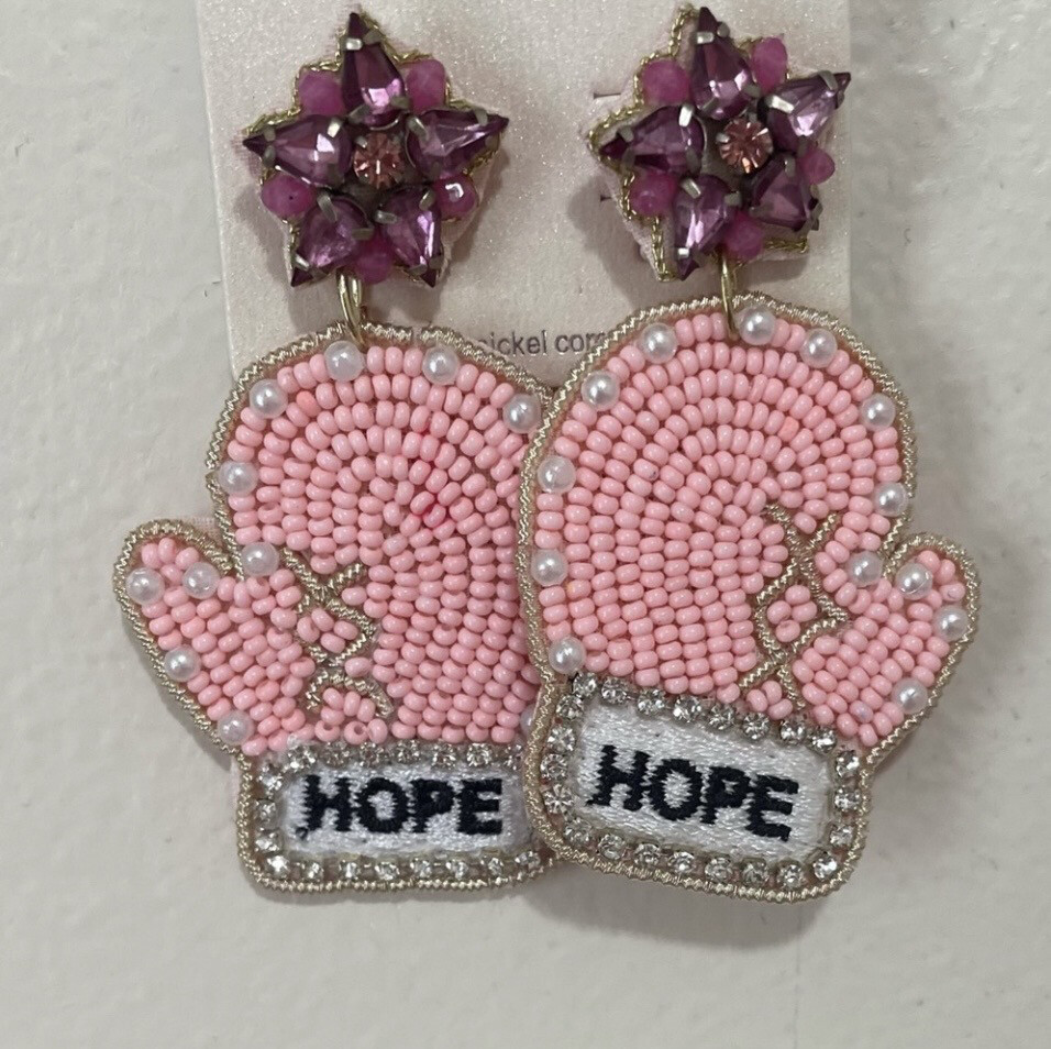 Hope Pink Boxing Gloves Beaded Earrings