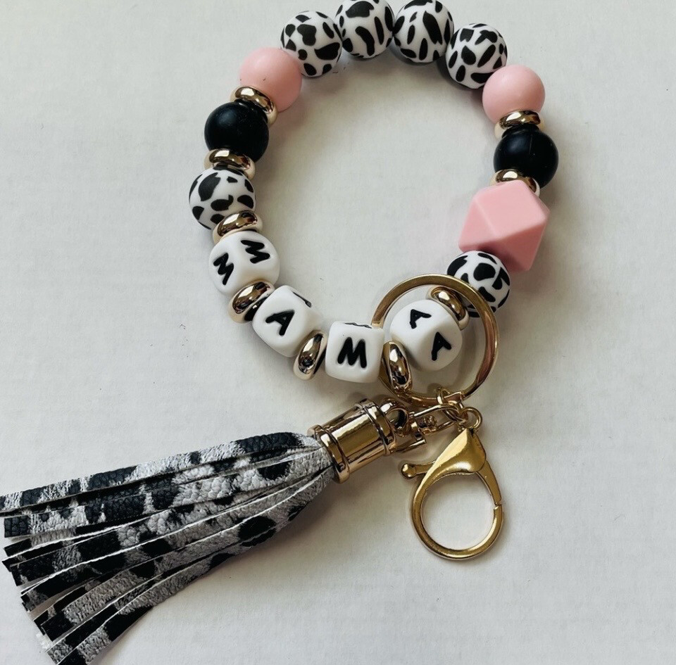 Black Cow Mama Bracelet Keychain