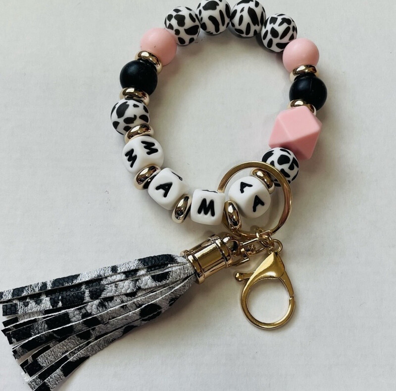 Black Cow Mama Bracelet Keychain