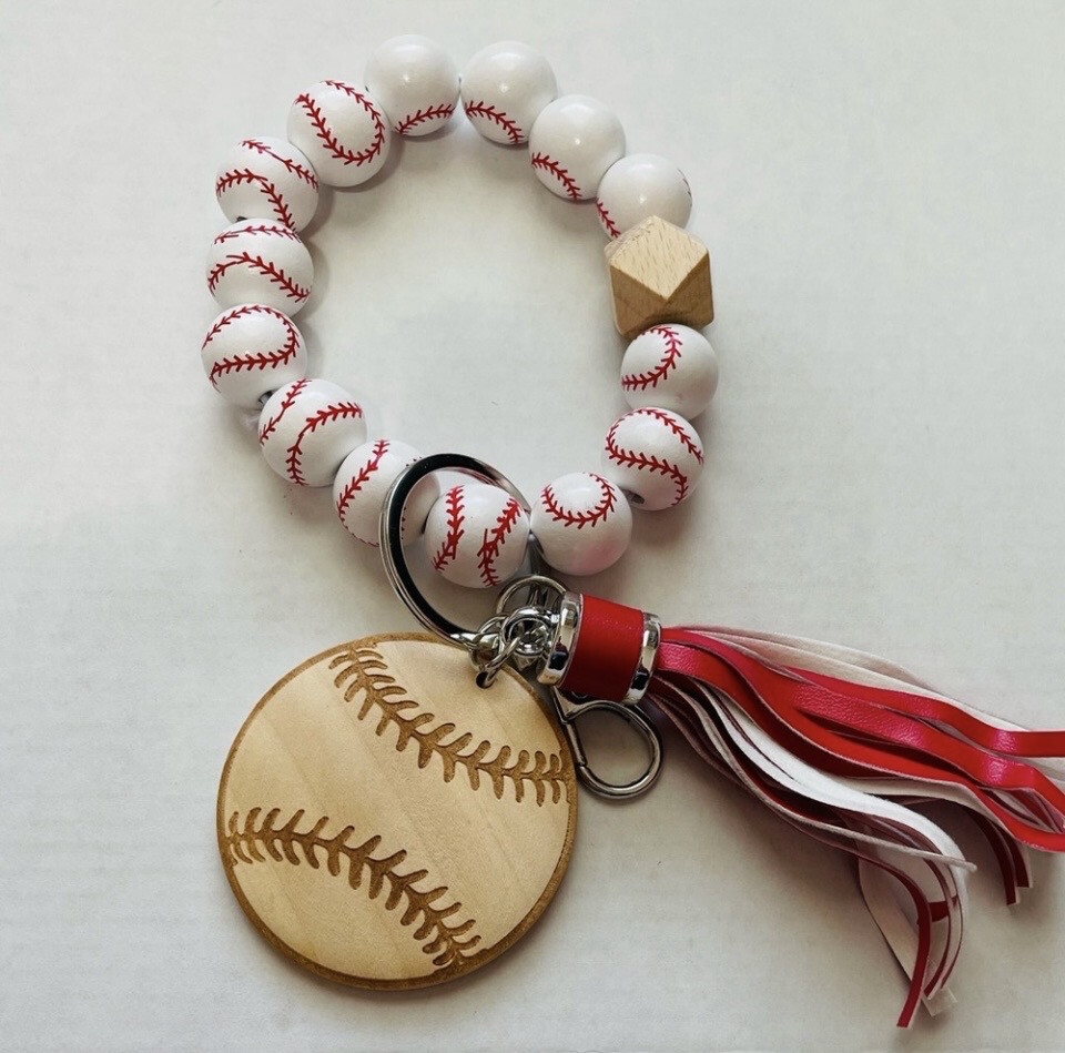 Baseball Wood Bracelet Keychain