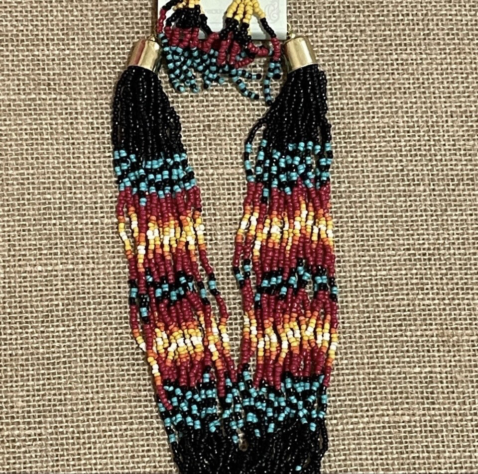 Boho Multicolor Beaded Necklace and Earring Set