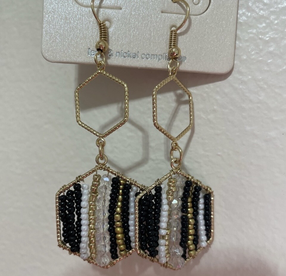 Adi Love Beaded Gold Octagon Earrings