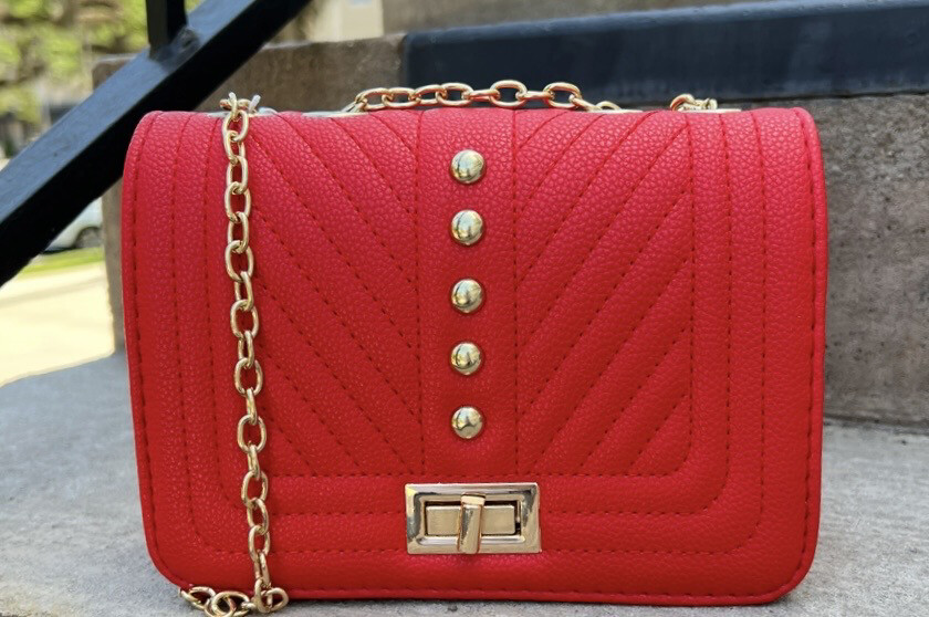 Red Crossbody Purse with Gold Chain Strap