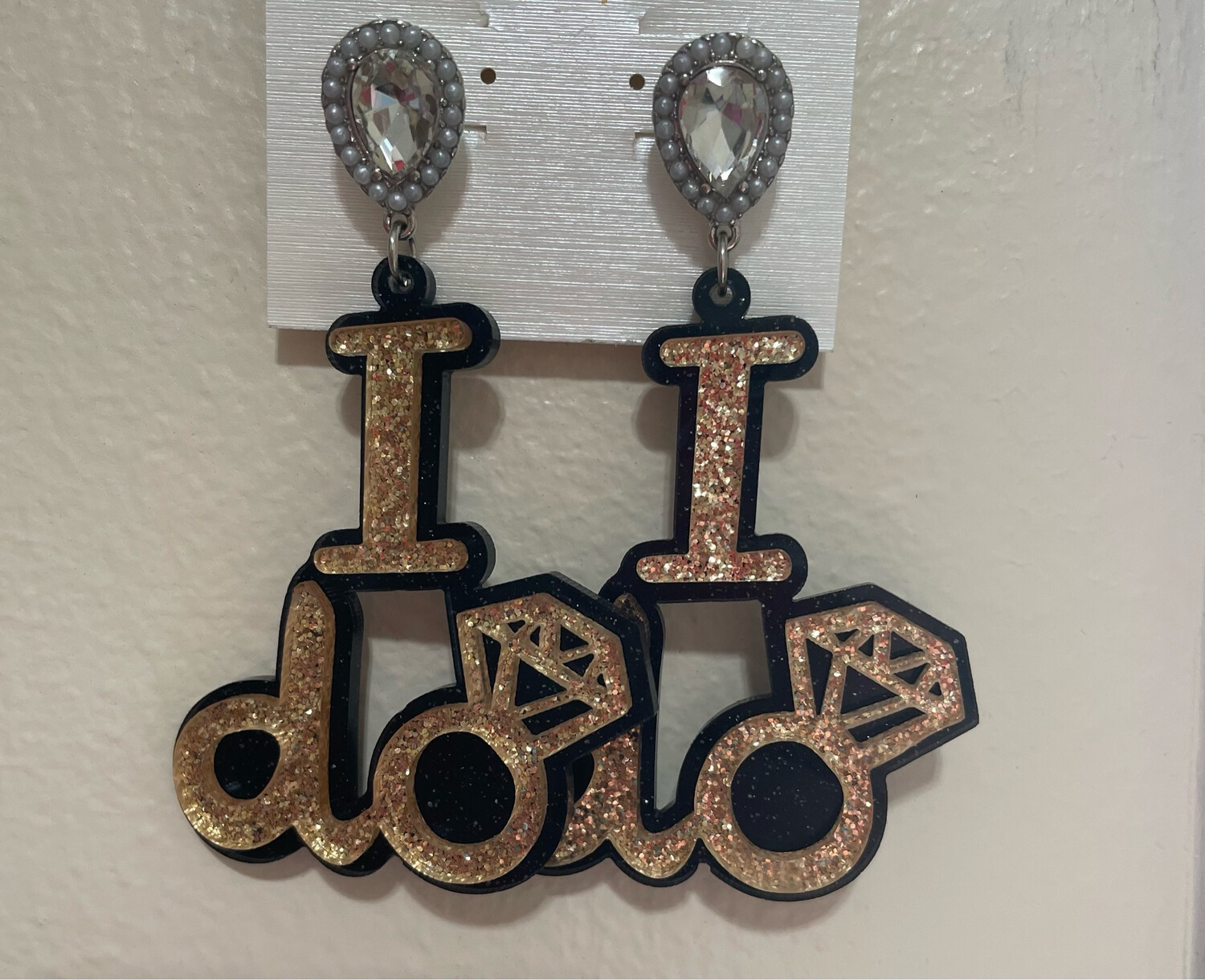 Bride I DO Acrylic Earrings~Gold Wedding