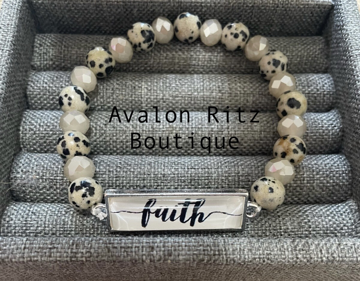 Madeline Beaded Stretch Bar Faith Bracelet