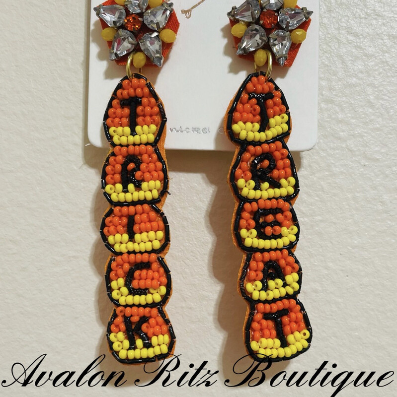 Halloween Beaded Crystal Candy Corn Earrings