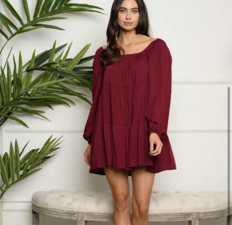 Amelia Red Off Shoulder Mini Dress with Front Pockets