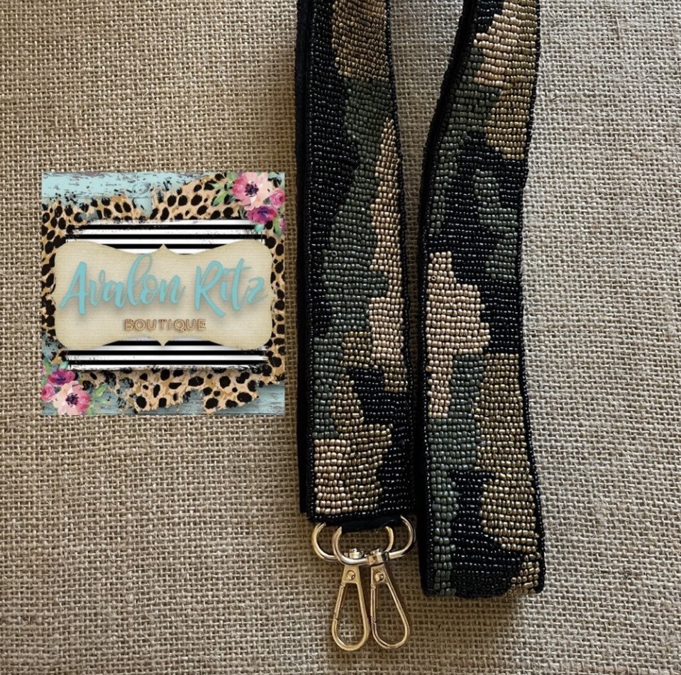 Camo Print Beaded Purse Strap