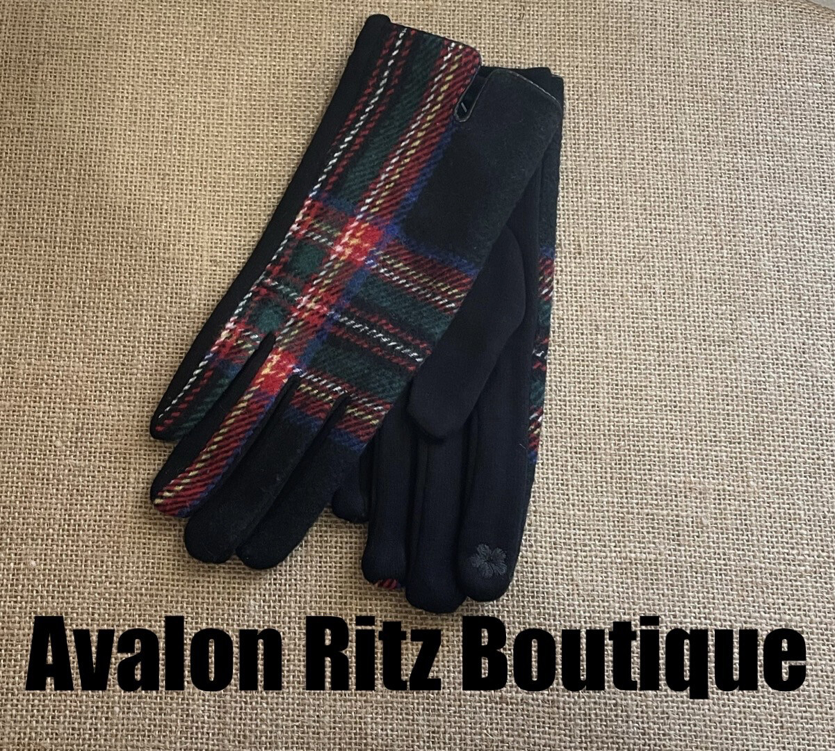 Smart Touch Black Multicolor Plaid Gloves