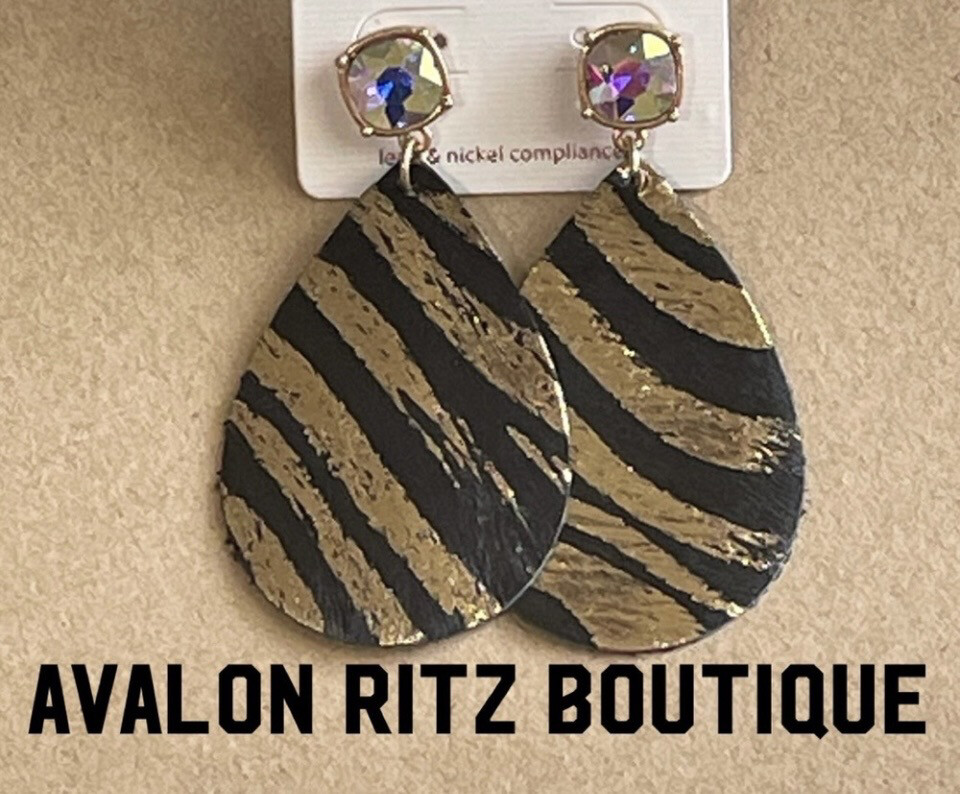 Tiger Striped Teardrop Iridescent Crystal Earrings