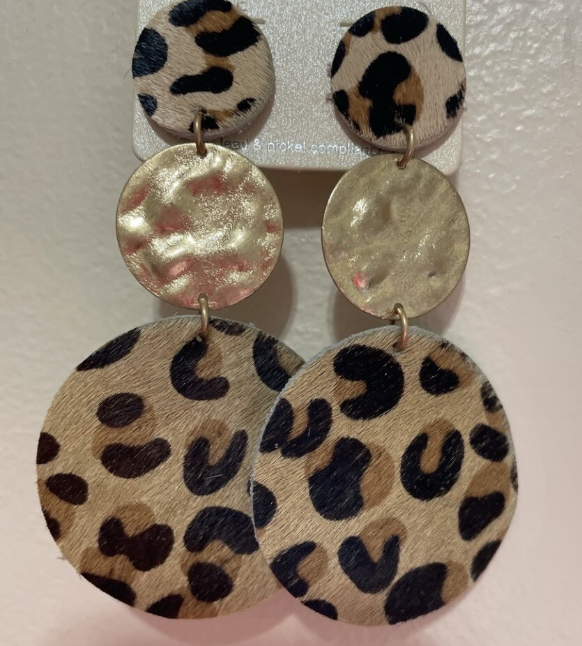 Leather Gold Disc Earrings