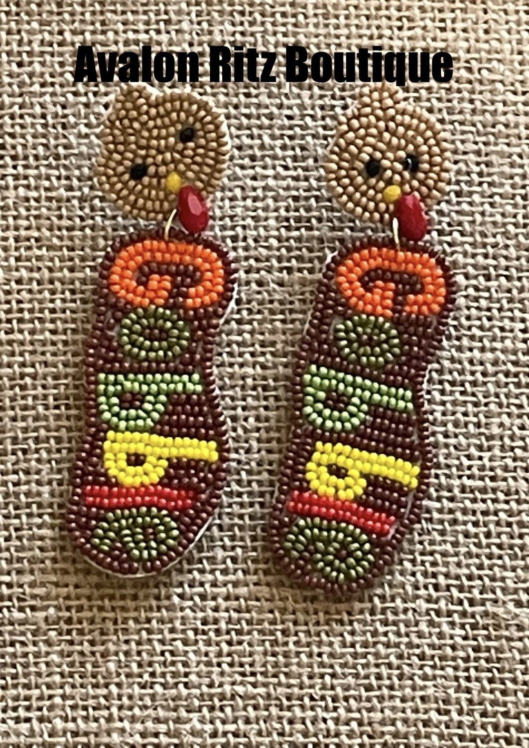 Multicolor Turkey Beaded GOBBLE Earrings Thanksgiving
