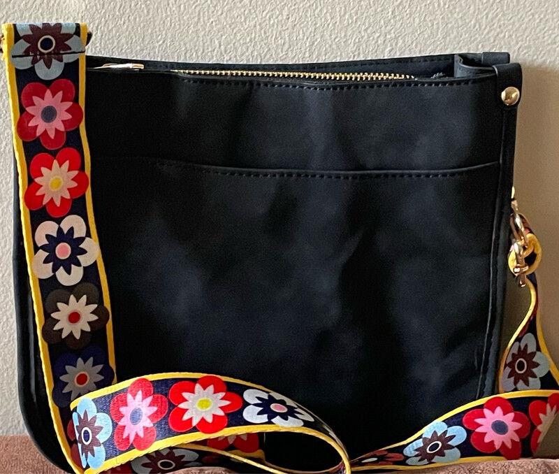 Black Crossbody Purse with Detachable Adjustable Multicolor Purse Strap