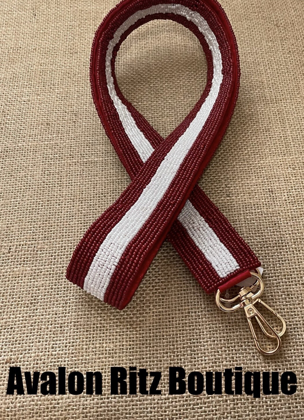 Striped Beaded Purse Strap Crimson White